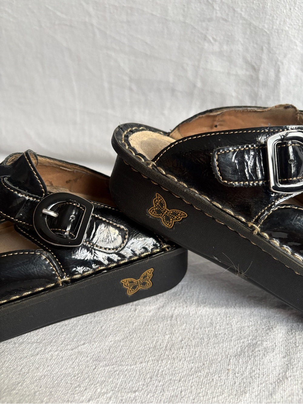 Alegria Black Patent Moccasin Clogs with Buckle - Picture 6 of 15